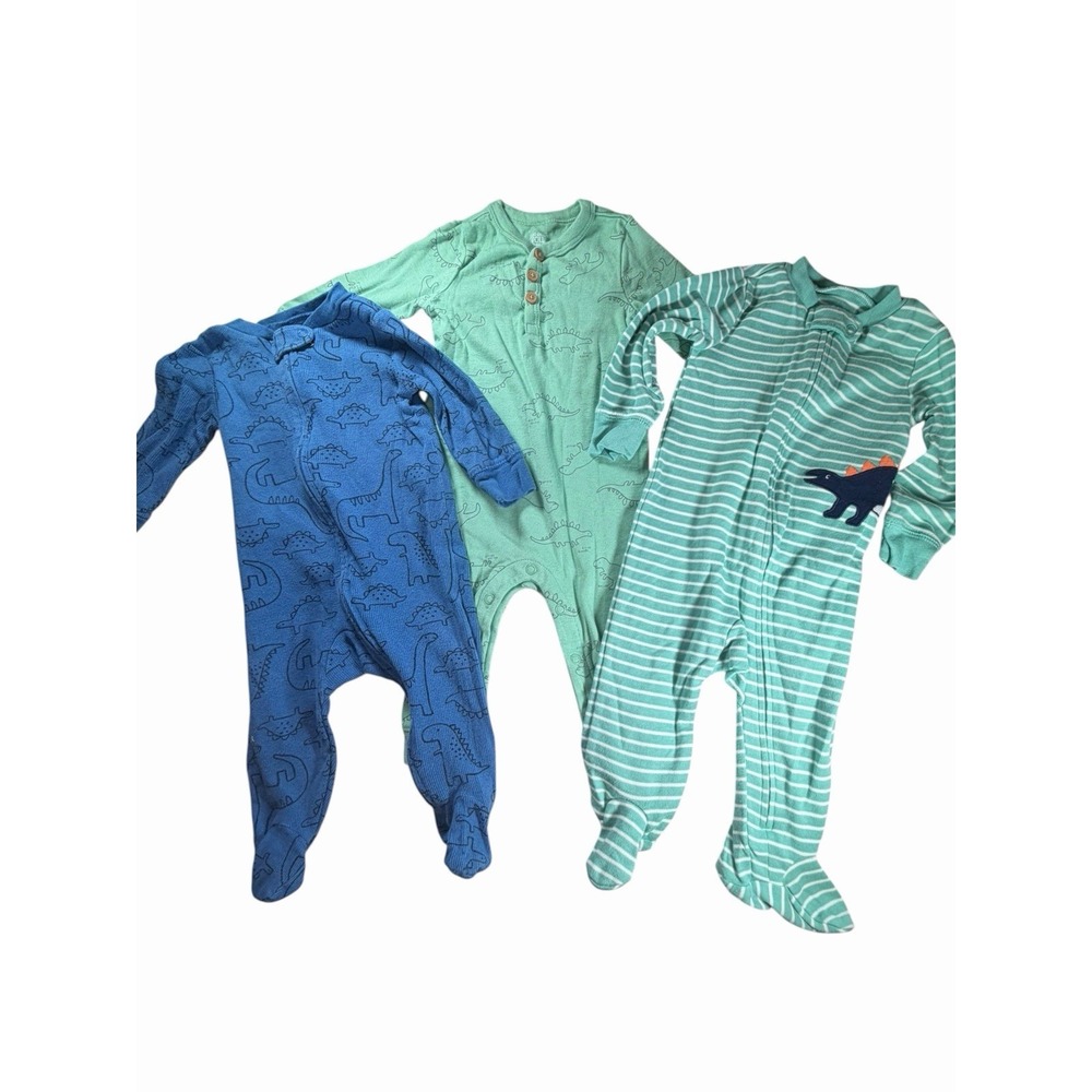 Baby Boy 6 Months Carter's Zip Footed Sleeper Dinosaur Lot Bundle 3 ct‎